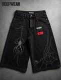 Y2K Spider Nakışlı Baggy Jean Siyah