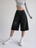Y2K Spider Nakışlı Baggy Jean Siyah
