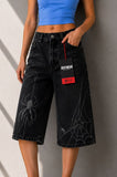 Y2K Spider Nakışlı Baggy Jean Siyah