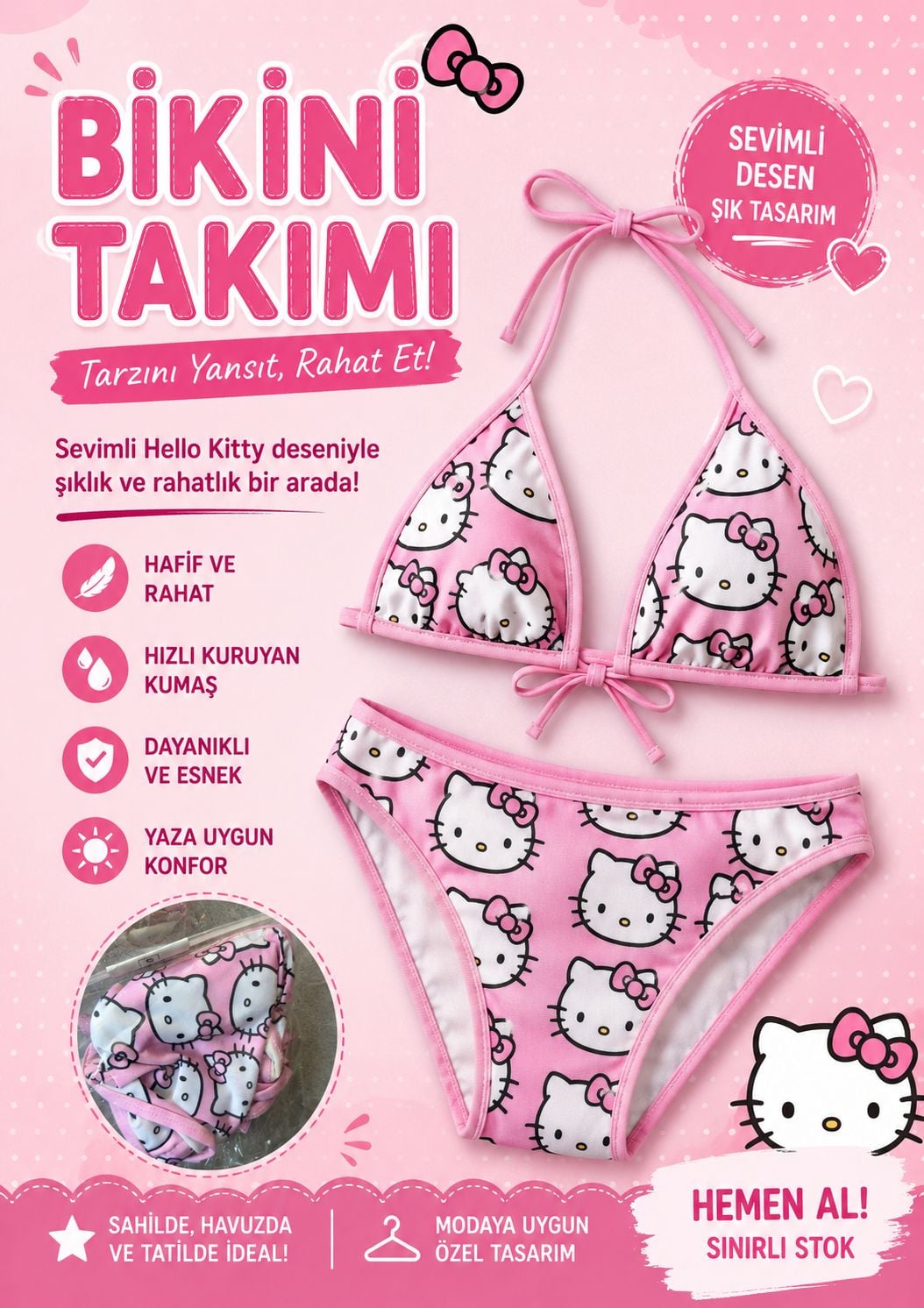 Hello Kitty Desenli Bikini Takımı