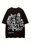 Y2K Retro People Baskılı Unisex Oversize Siyah T-Shirt