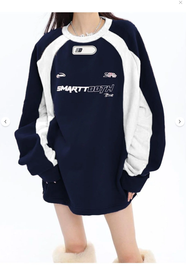 Y2K Streetwear Smarttooth Baskılı Lacivert Unisex Oversize Bisiklet Yaka Sweatshirt