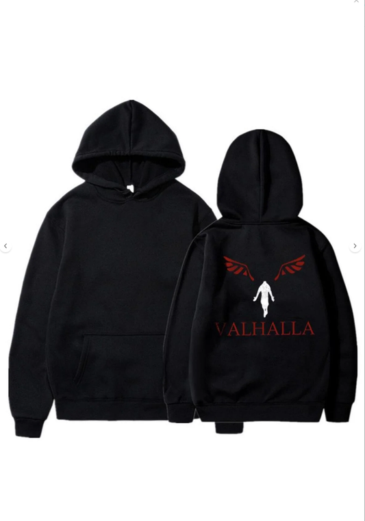Y2k Valhalla Sırt Baskılı Siyah Unisex Oversize Kapüşonlu Sweatshirt
