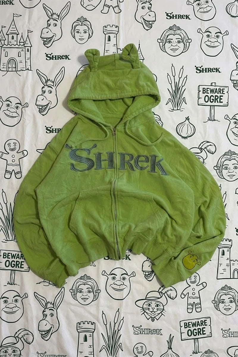 Yeşil Shrek Kulaklı Unisex Hırka