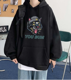 You Bum Cat Baskılı Oversize Fermuarlı Siyah Unisex Kapüşonlu Hırka